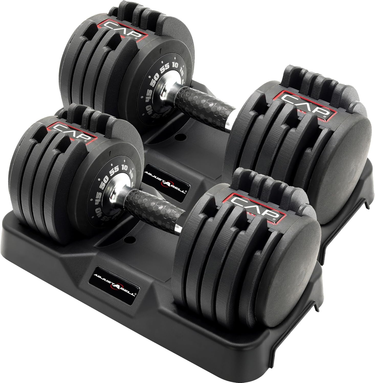 CAP ADJUSTABELL Adjustable Dumbbell Set, Premium Quick Select Adjustable Weights for Strength Training, Singles & Pairs, 12.5 LB, 25 LB & 55 LB, Round Dumbbells, Multiple Grip Handle Options
