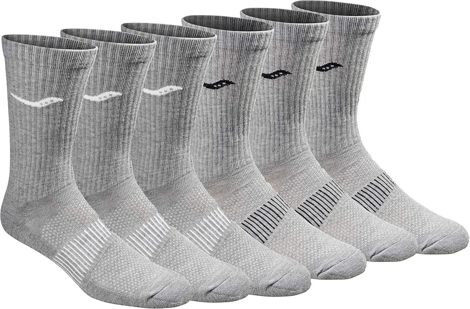 Saucony Men’s RunDry Mesh Ventilating Comfort Fit Performance Crew Socks, Available in L-XL (3, 6, 12 Pairs)